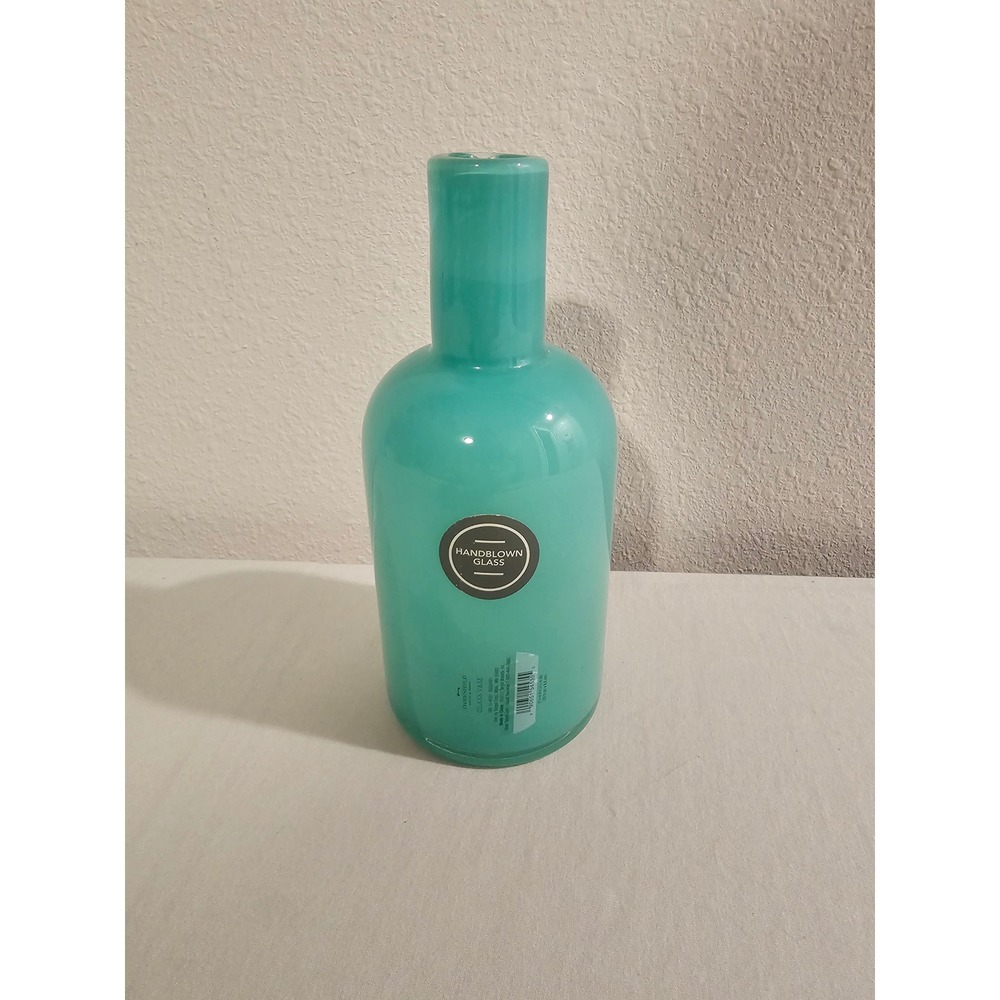 Threshold Handblown Glass Vase Teal Turquoise Bottle Shape 9 Inch 2012 Target